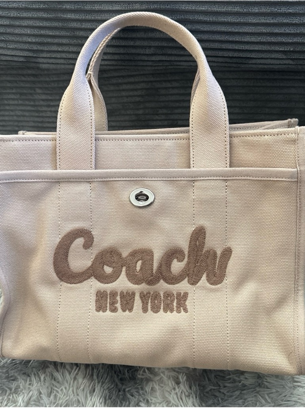Coach Pink Beige Canvas Logo Tote